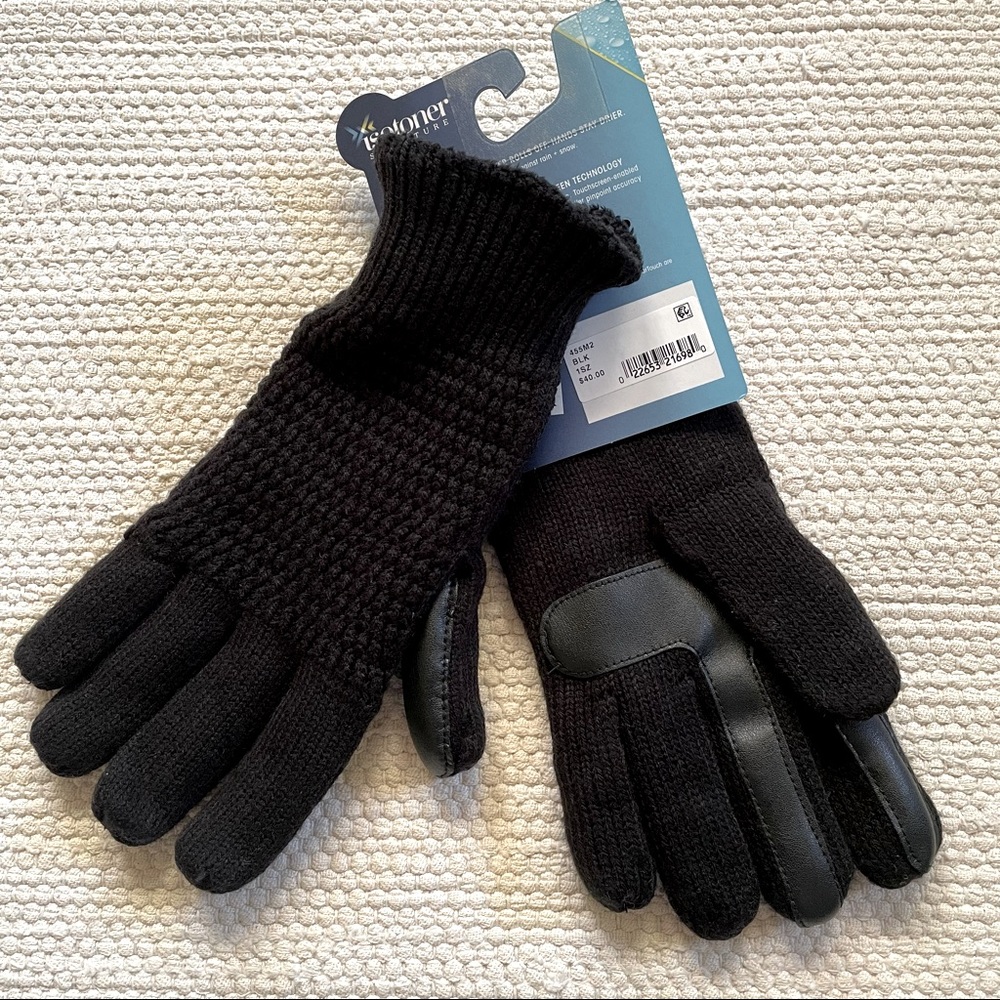 Isotoner Signature Black Textured Knit SmartDri Touchscreen Gloves - Picture 2 of 4